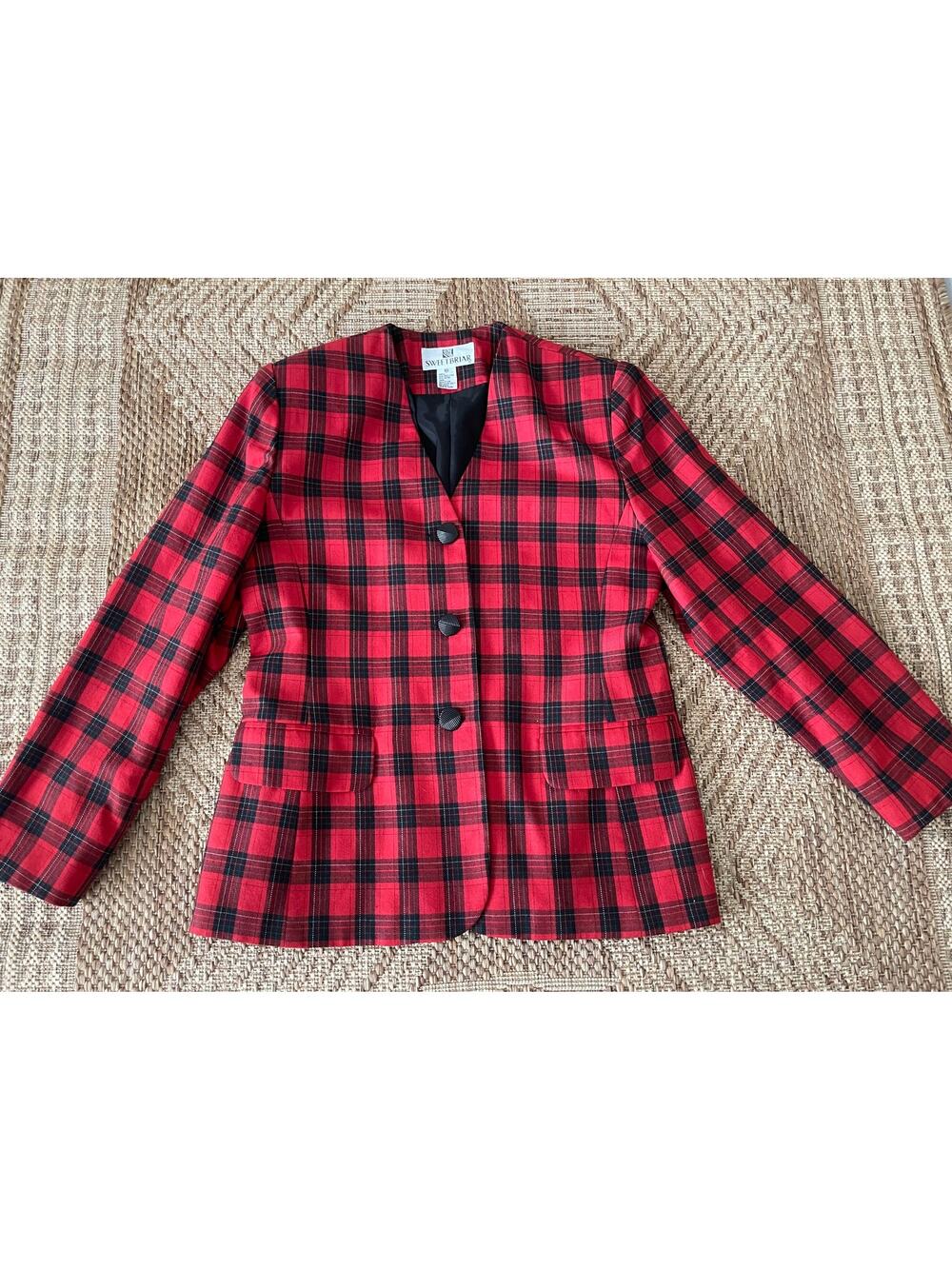 Vintage Red SWEETBRIAR tartan plaid blazer SZ 10 80s / 90s